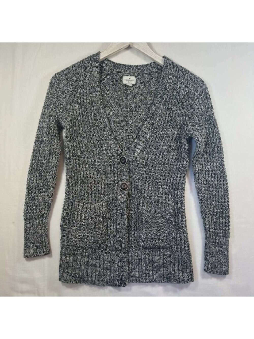 American Eagle Outfitters Womens Medium Black White Marled Knit Button Cardigan